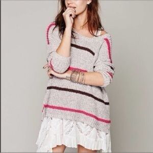 Free People - Greenwich Village Pink Brown Long Sleeve Pullover Knit Sweater XS